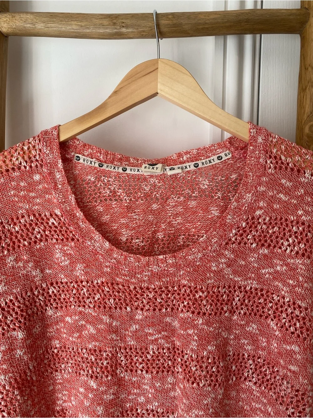 Roxy Breezy Knit Relaxed Lightweight Cropped Coral Sweater Sz XS/S Beachy Spring